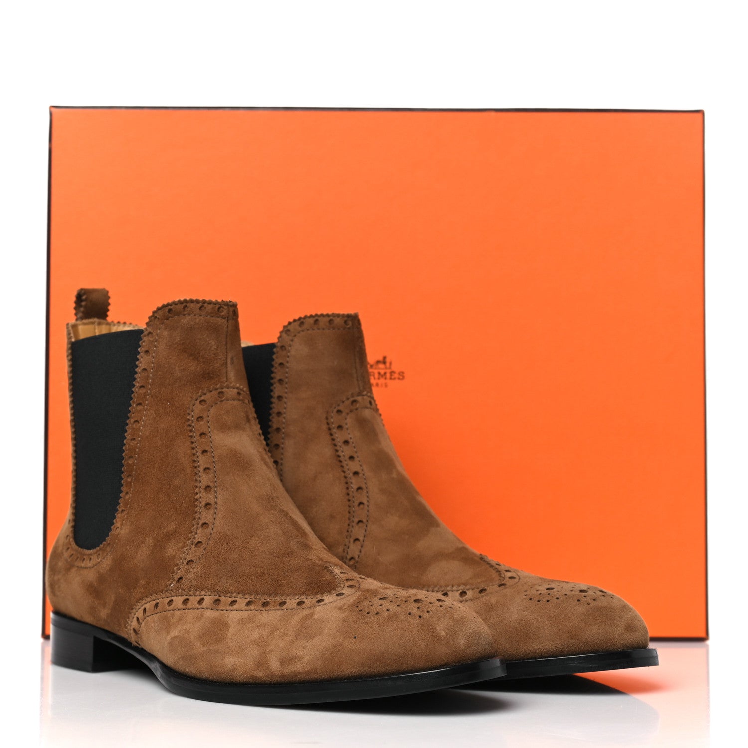 Hermes Suede Goatskin Chelsea Ankle Boots 38.5 Brown 9 of 9
