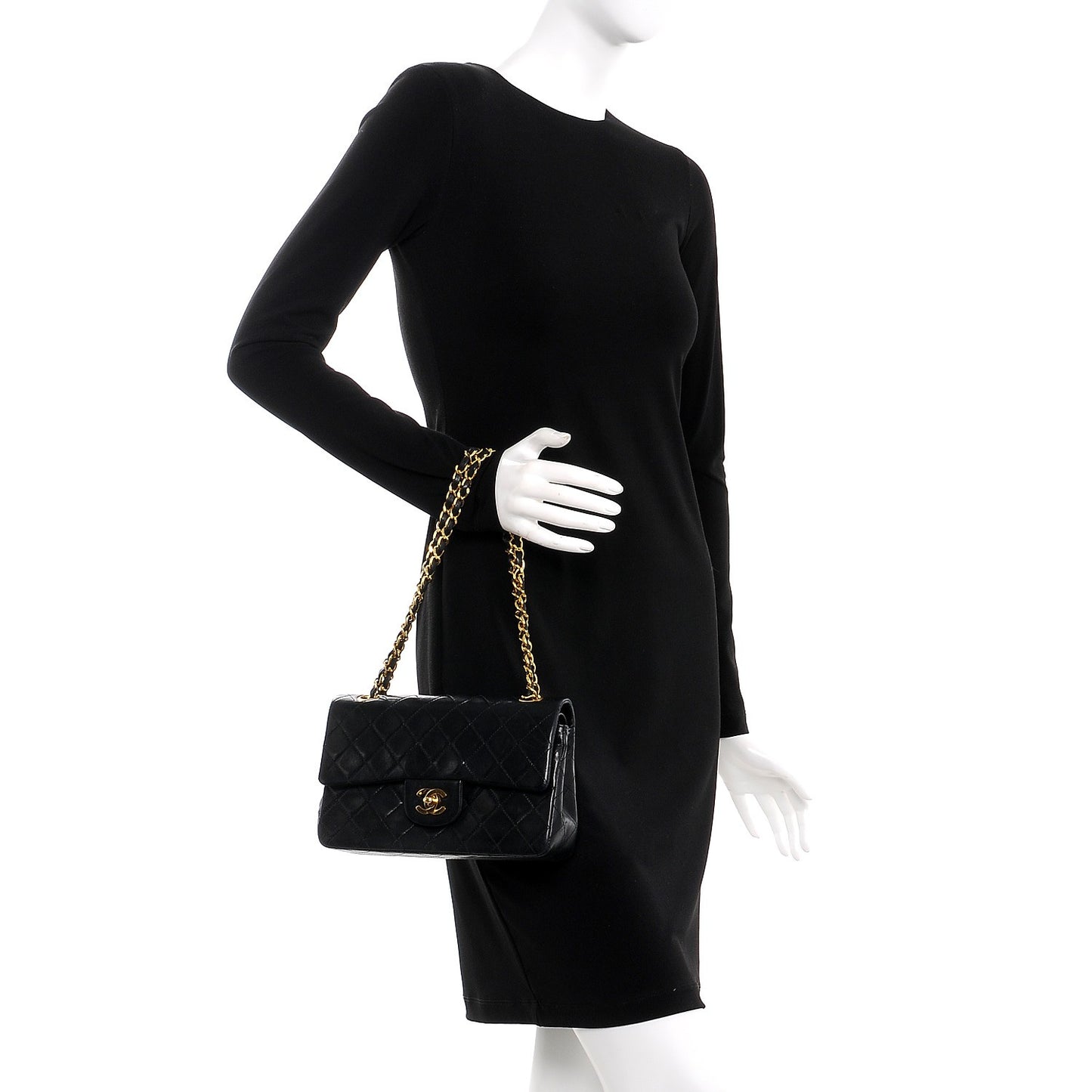 Lambskin Quilted Medium Double Flap Black
