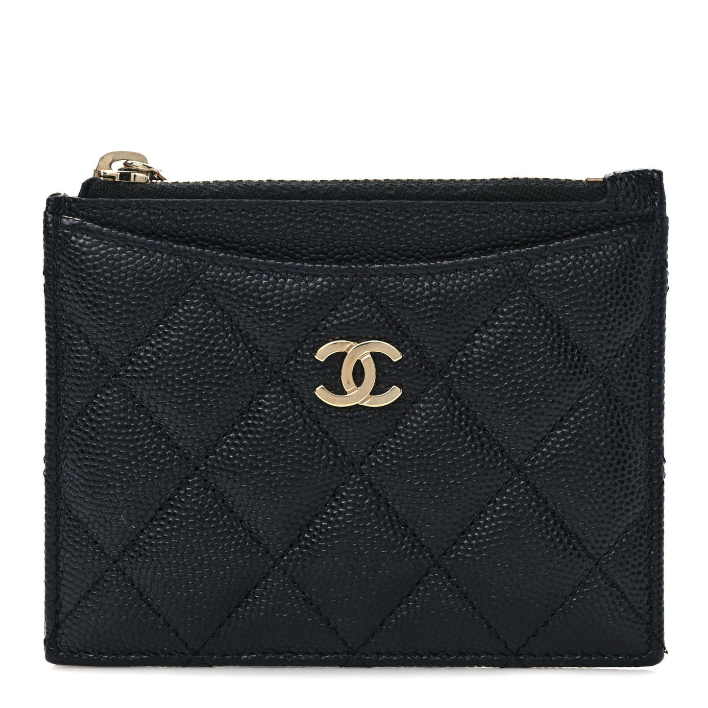Caviar Quilted CC Zip Card Holder Black