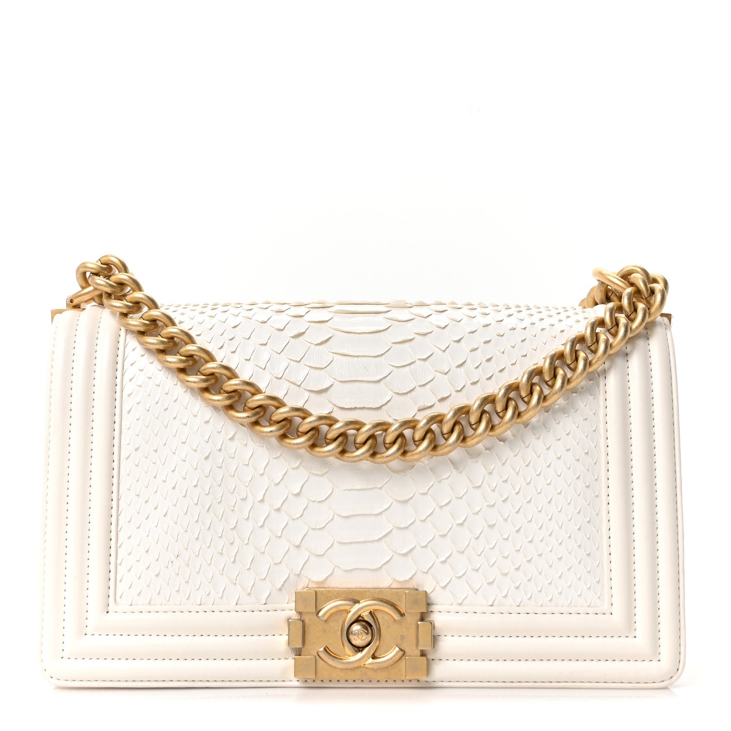 Snakeskin Medium Boy Flap White