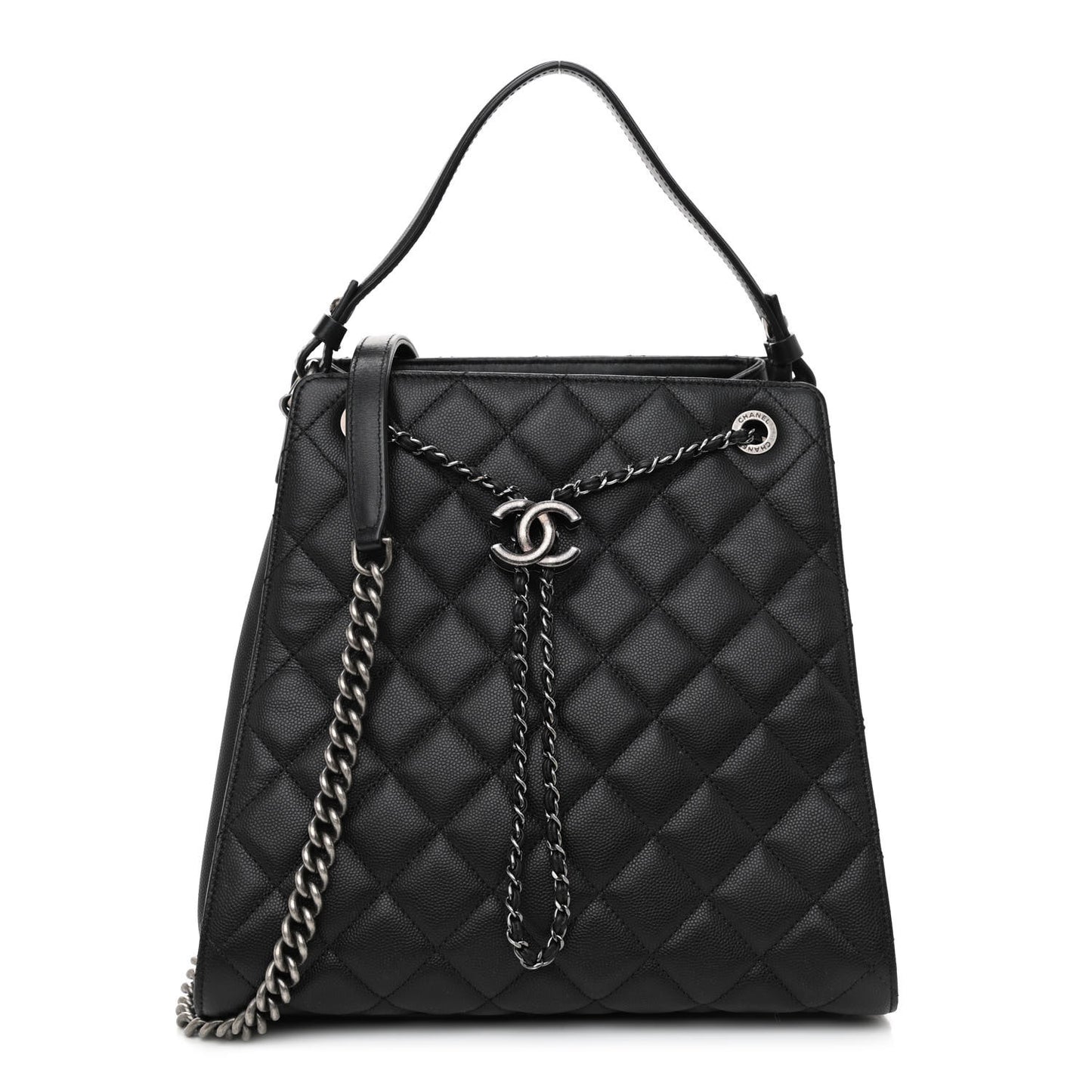 Caviar Quilted Medium CC Bucket Bag Black