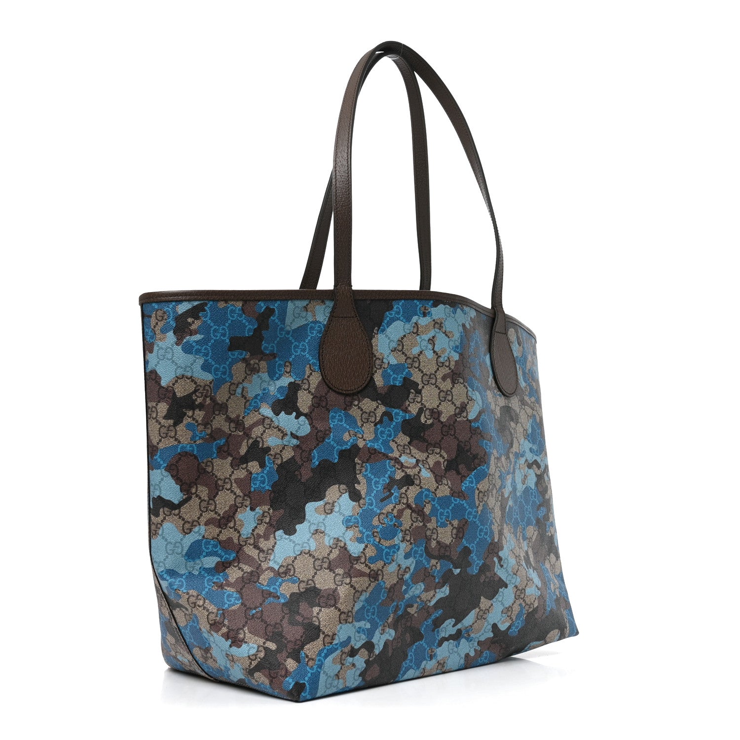 Gucci GG Supreme Monogram Camouflage Print Large Tote Beige Ebony New Acero Blue 3 of 10