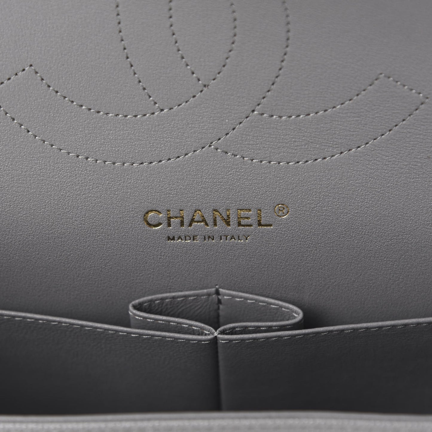 Caviar Quilted Jumbo Double Flap Grey