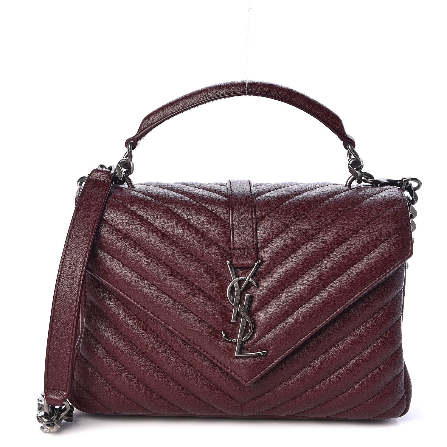 Saint Laurent Sheepskin Matelasse Chevron Medium College Bag Rouge Legion 1 of 11