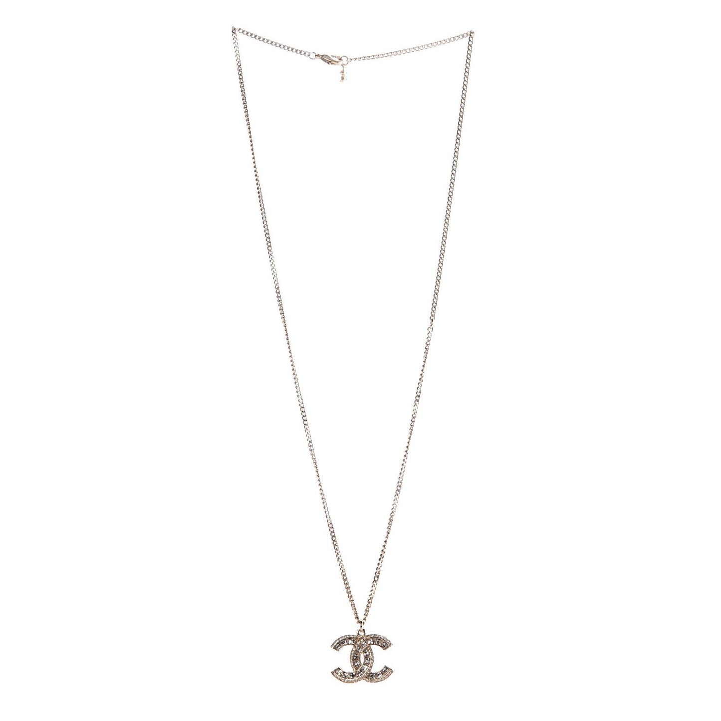 Baguette Crystal CC Necklace Light Gold
