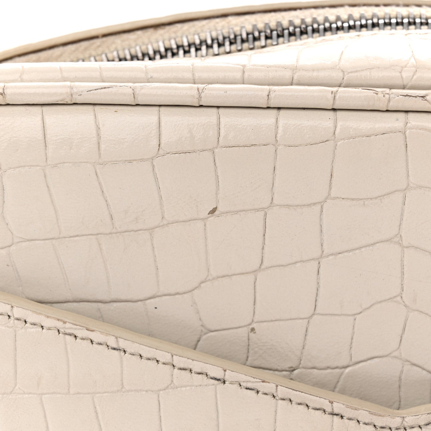 Calfskin Crocodile Embossed Monogram Mini Lou Camera Bag Crema Soft