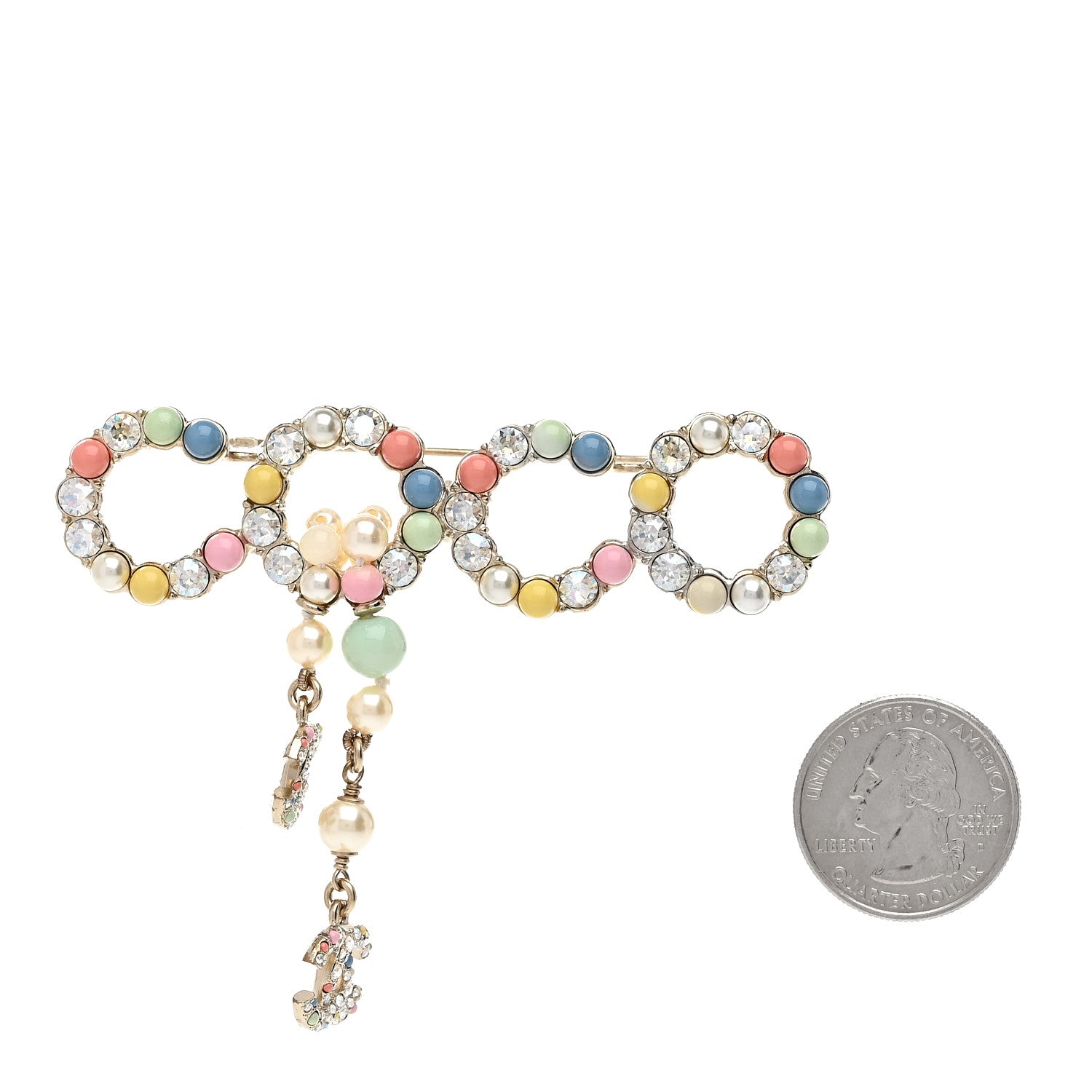 Chanel Resin Pearl Crystal Coco Dangling Brooch Gold 2 of 5
