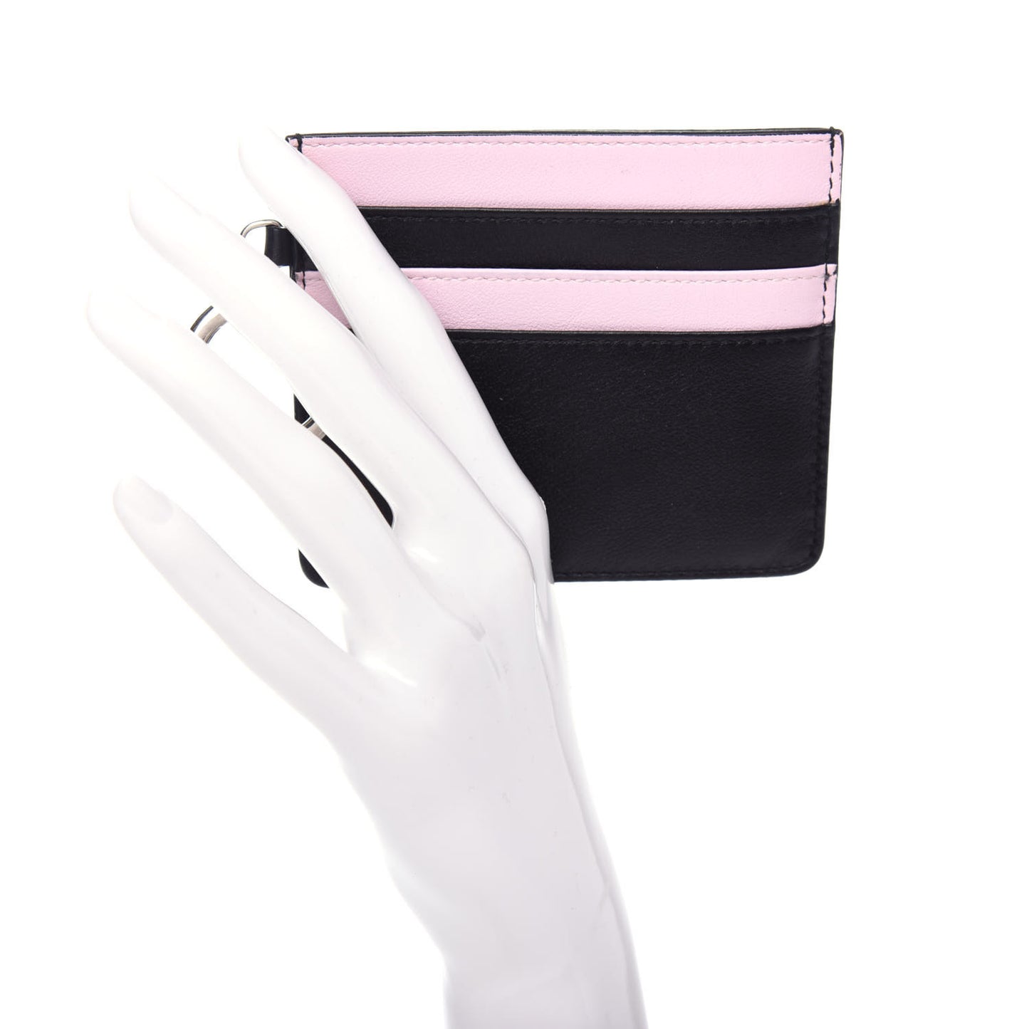 Calfskin Keychain Card Holder Black Pink