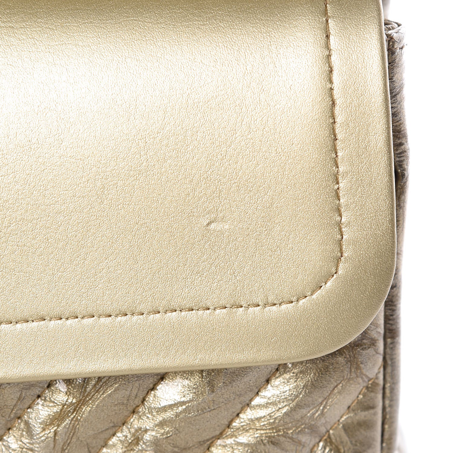 Chanel Metallic Patent Crumpled Calfskin Chevron Quilted Medium Double Flap Gold 11 of 12