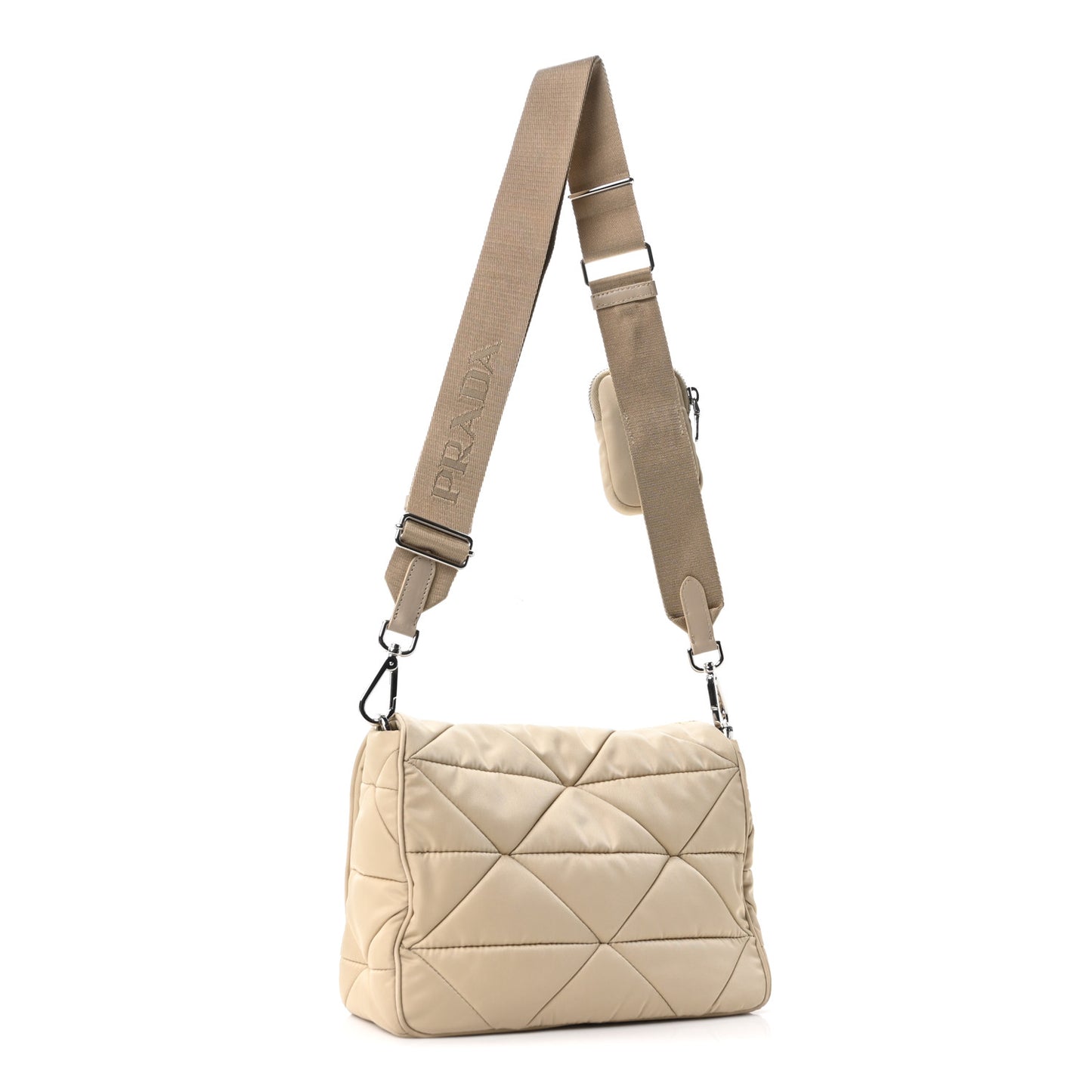 Re-Nylon Quilted Padded Flap Shoulder Bag Deserto