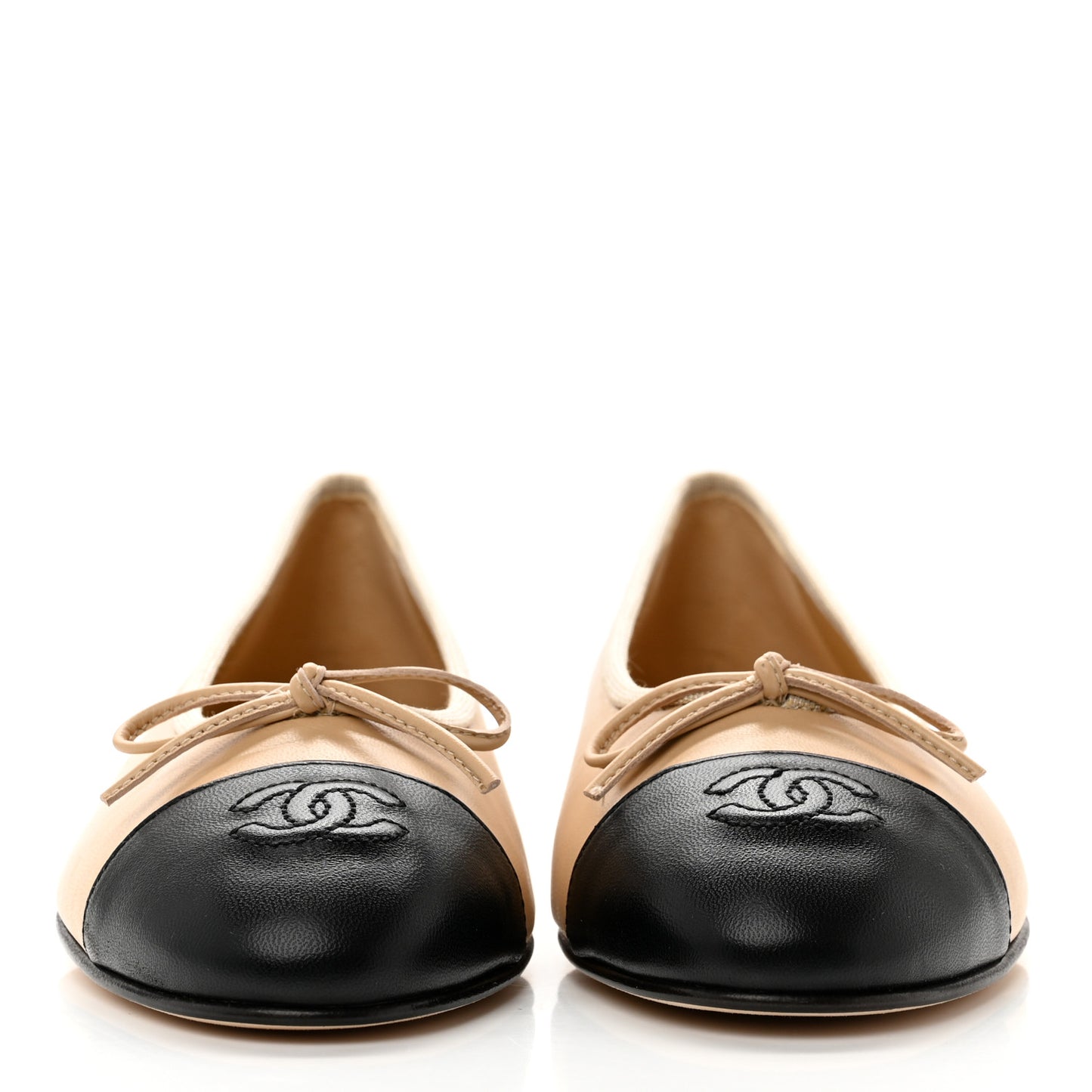 Lambskin Cap Toe CC Ballerina Flats 37.5 Beige Black