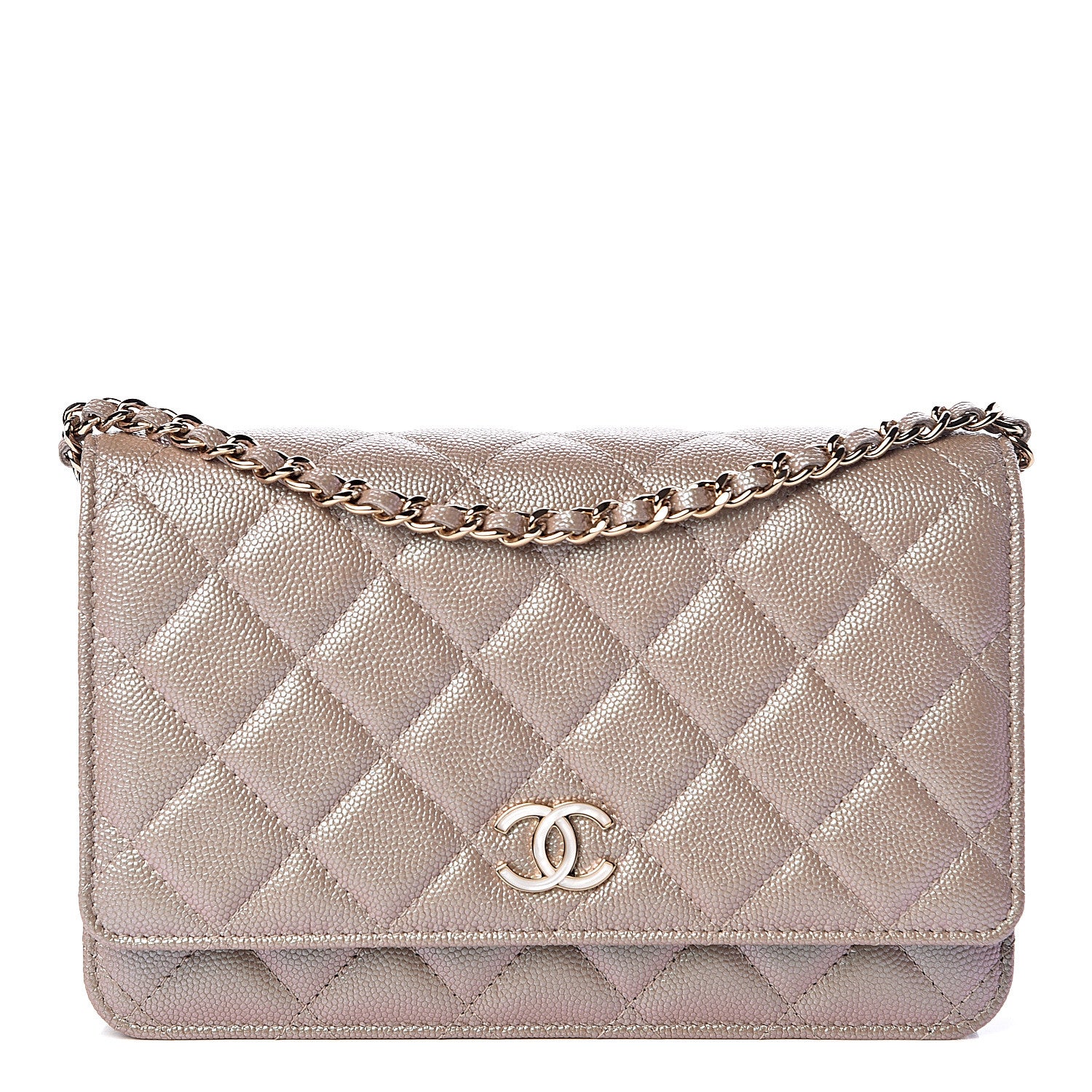 Chanel Iridescent Caviar Quilted Wallet On Chain WOC Beige 1 of 11