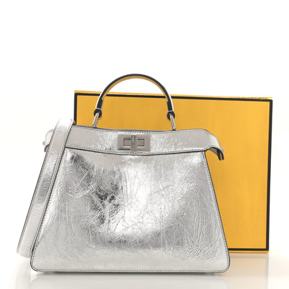 Fendi Rock Millenium Laminata Small Peekaboo I SEE U Satchel Argento 13 of 13