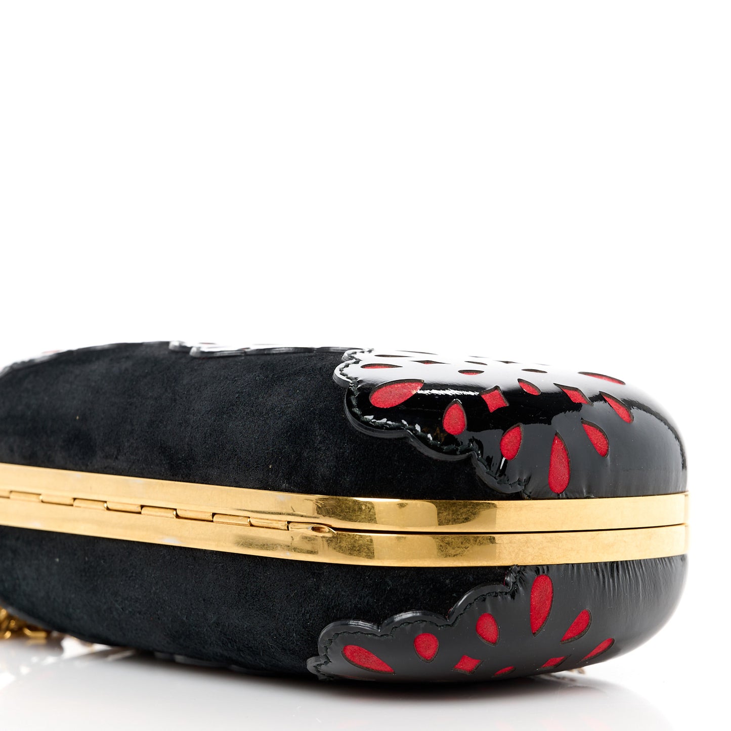 Patent Suede Skull Box Clutch Black Red