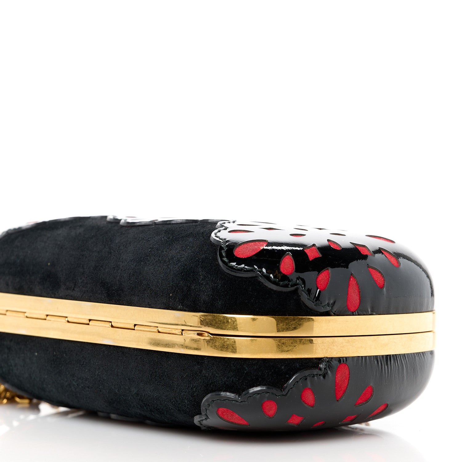 Alexander McQueen Patent Suede Skull Box Clutch Black Red 10 of 10