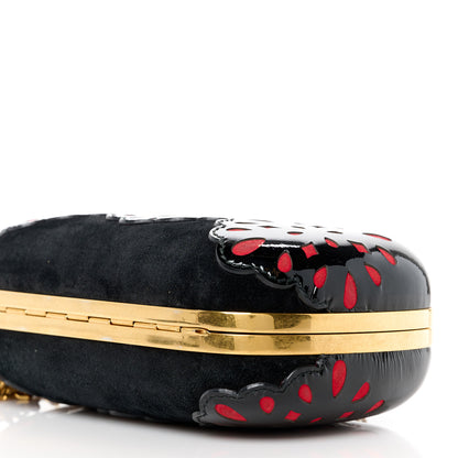 Alexander McQueen Patent Suede Skull Box Clutch Black Red 10 of 10