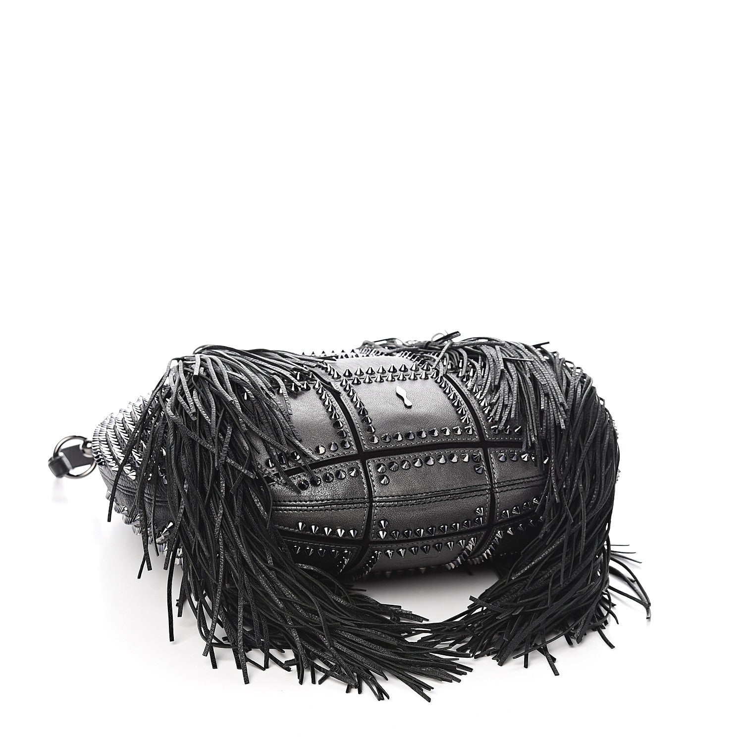 Christian Louboutin Metallic Sheepskin Spikes Fringed Lucky L Hobo Anthracite 3 of 8