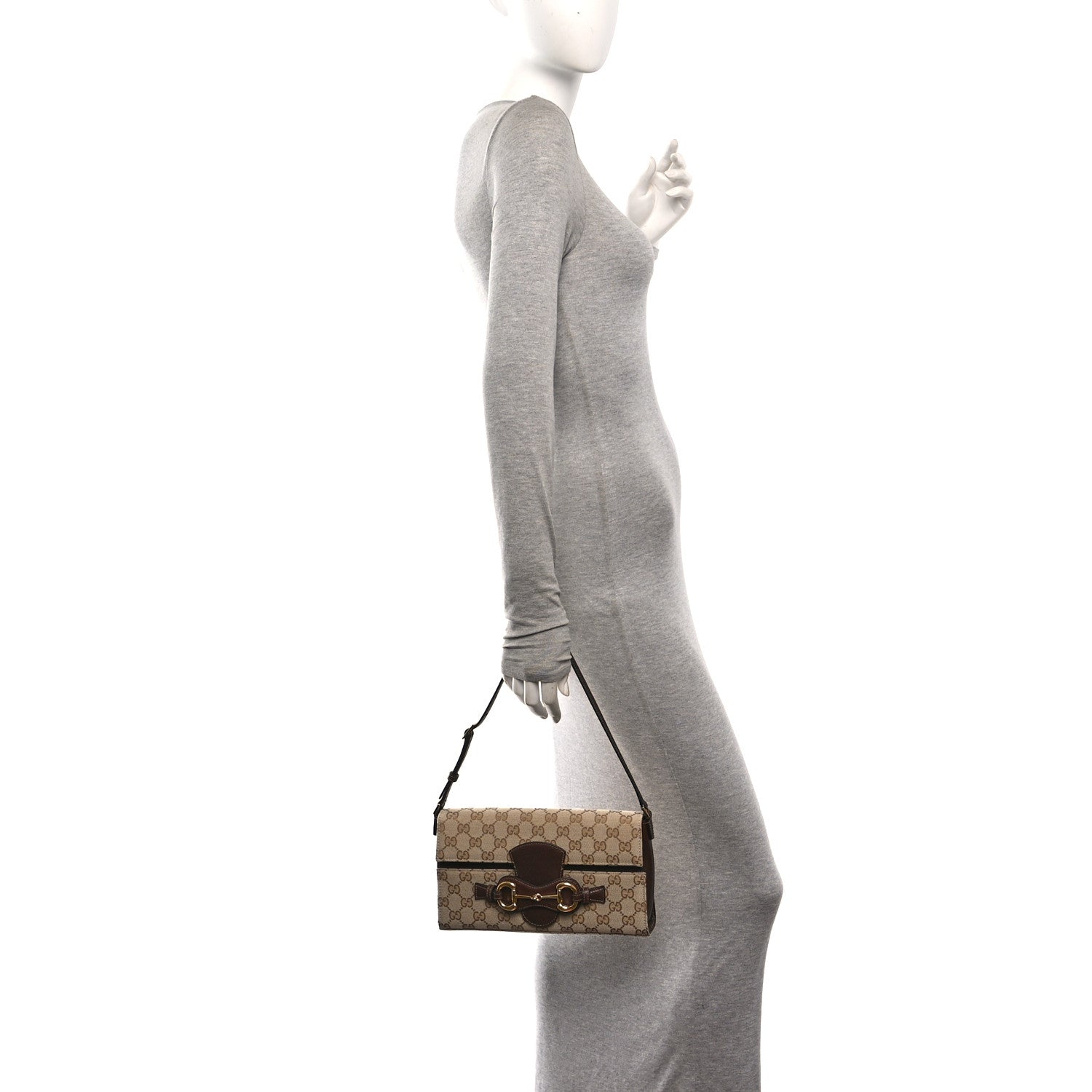 Gucci Monogram Medium Ristretto Horsebit Flap Shoulder Bag Sand Brown 2 of 10
