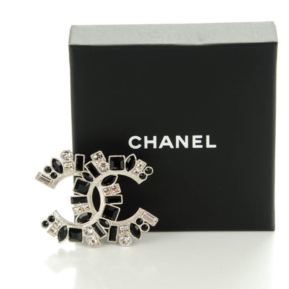 Chanel Crystal CC Brooch Black Silver 5 of 5