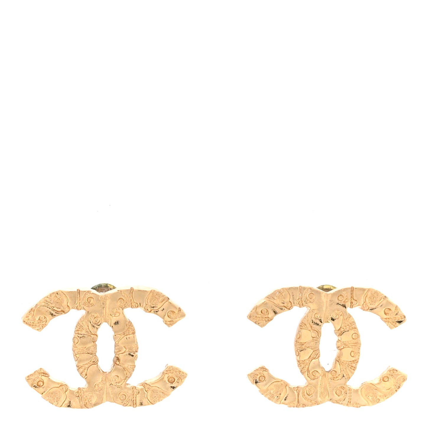 Metal Textured CC Earrings Gold