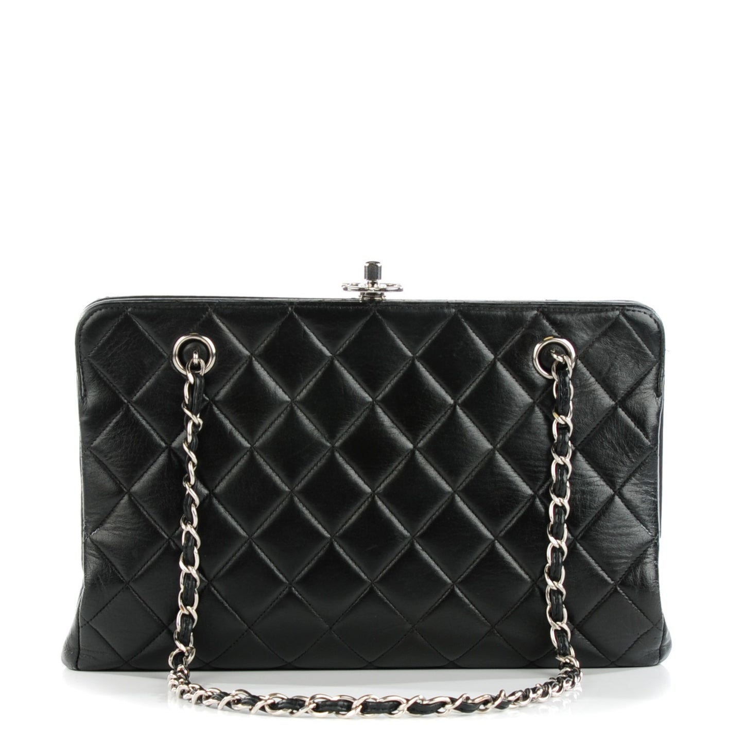 Lambskin Quilted Frame Shoulder Bag Black
