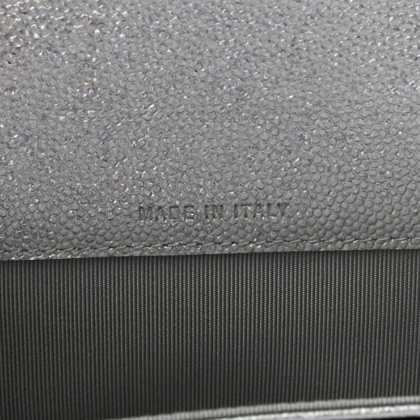 Glittered Metallic Caviar Quilted Flap Card Holder Wallet Silver