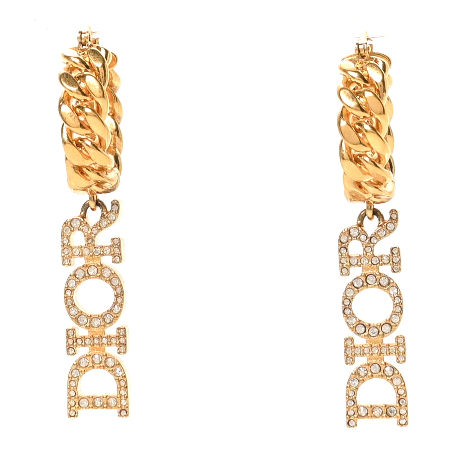 Christian Dior Crystal Dio(r)evolution Logo Hoop Drop Earrings Gold 1 of 4