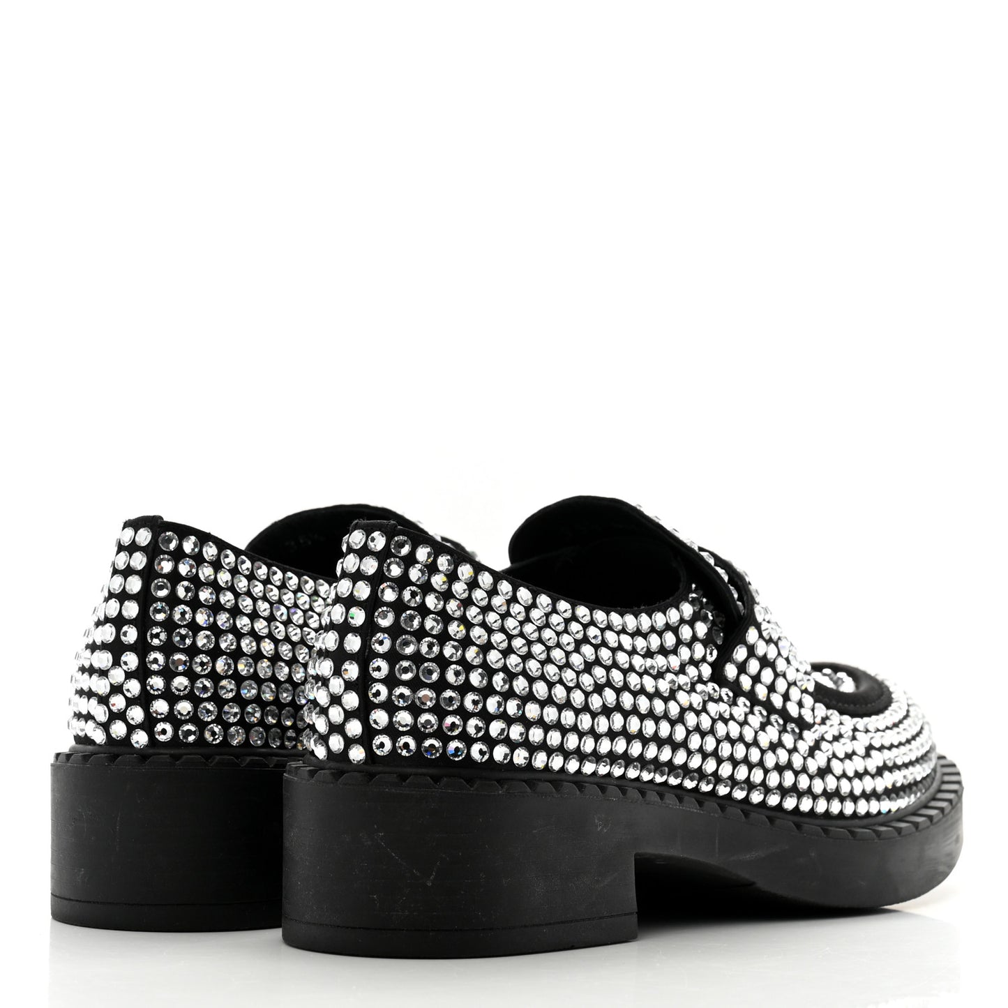 Satin Crystal Metal Triangle Logo 50mm Loafers 35.5 Cristal