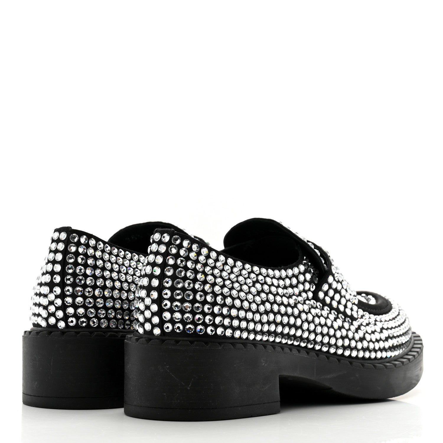 Prada Satin Crystal Metal Triangle Logo 50mm Loafers 35.5 Cristal 4 of 11