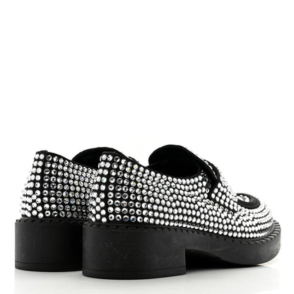 Prada Satin Crystal Metal Triangle Logo 50mm Loafers 35.5 Cristal 4 of 11
