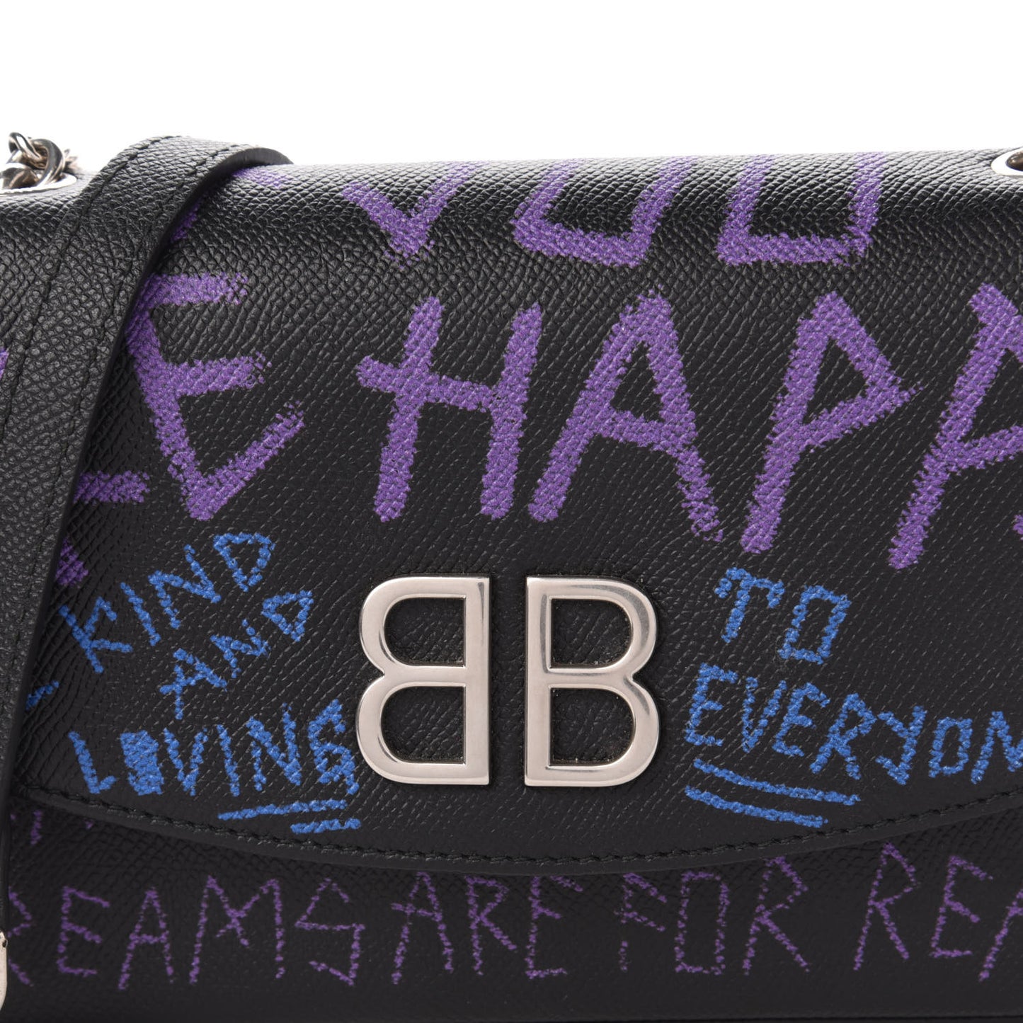 Grained Calfskin Graffiti BB Chain Wallet Black Bleu Violet