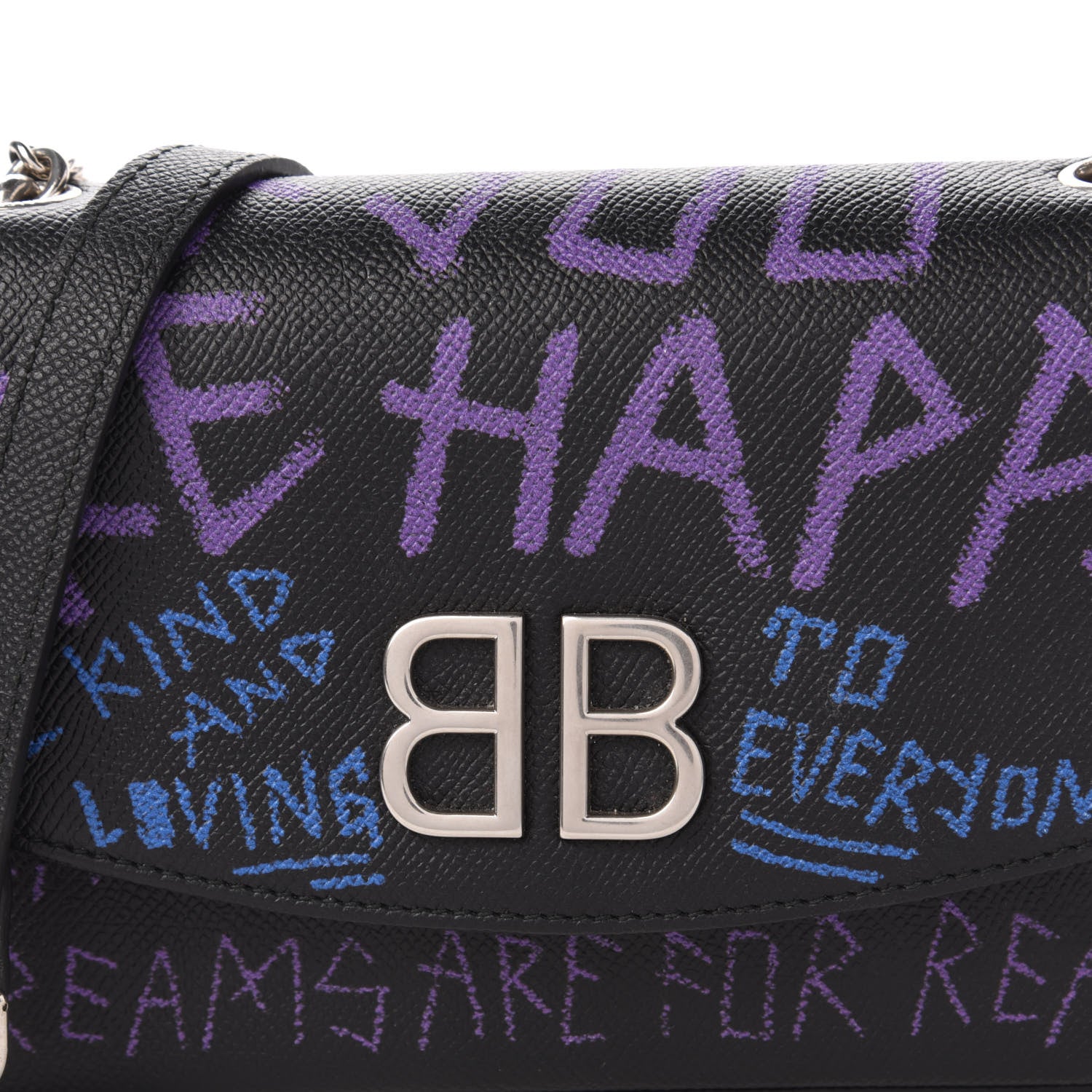 Balenciaga Grained Calfskin Graffiti BB Chain Wallet Black Bleu Violet 9 of 9