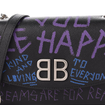 Balenciaga Grained Calfskin Graffiti BB Chain Wallet Black Bleu Violet 9 of 9