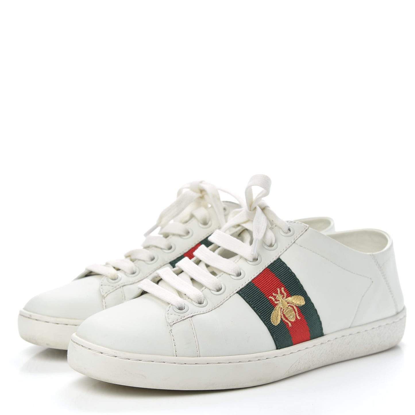Calfskin Web Bee Embroidered Womens Ace Sneakers 37 White Green