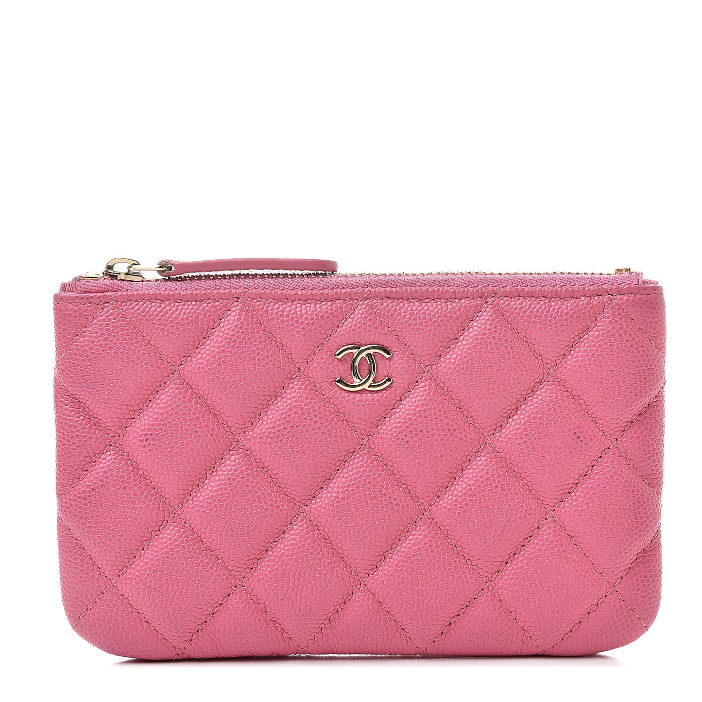 Iridescent Caviar Quilted Small Cosmetic Case Pink