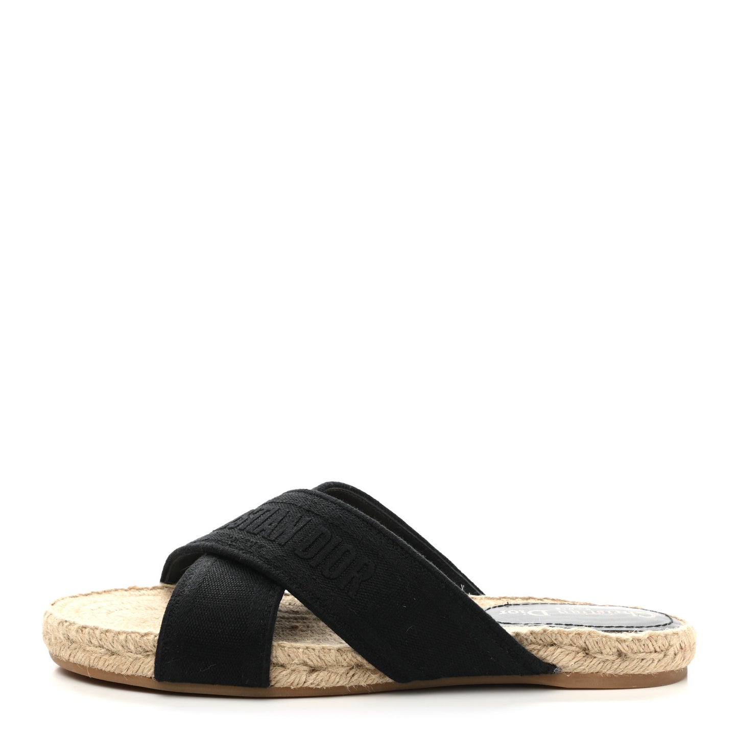 Canvas Embroidered Granville Espadrille Crisscross Flat Slide Sandals 38.5 Black