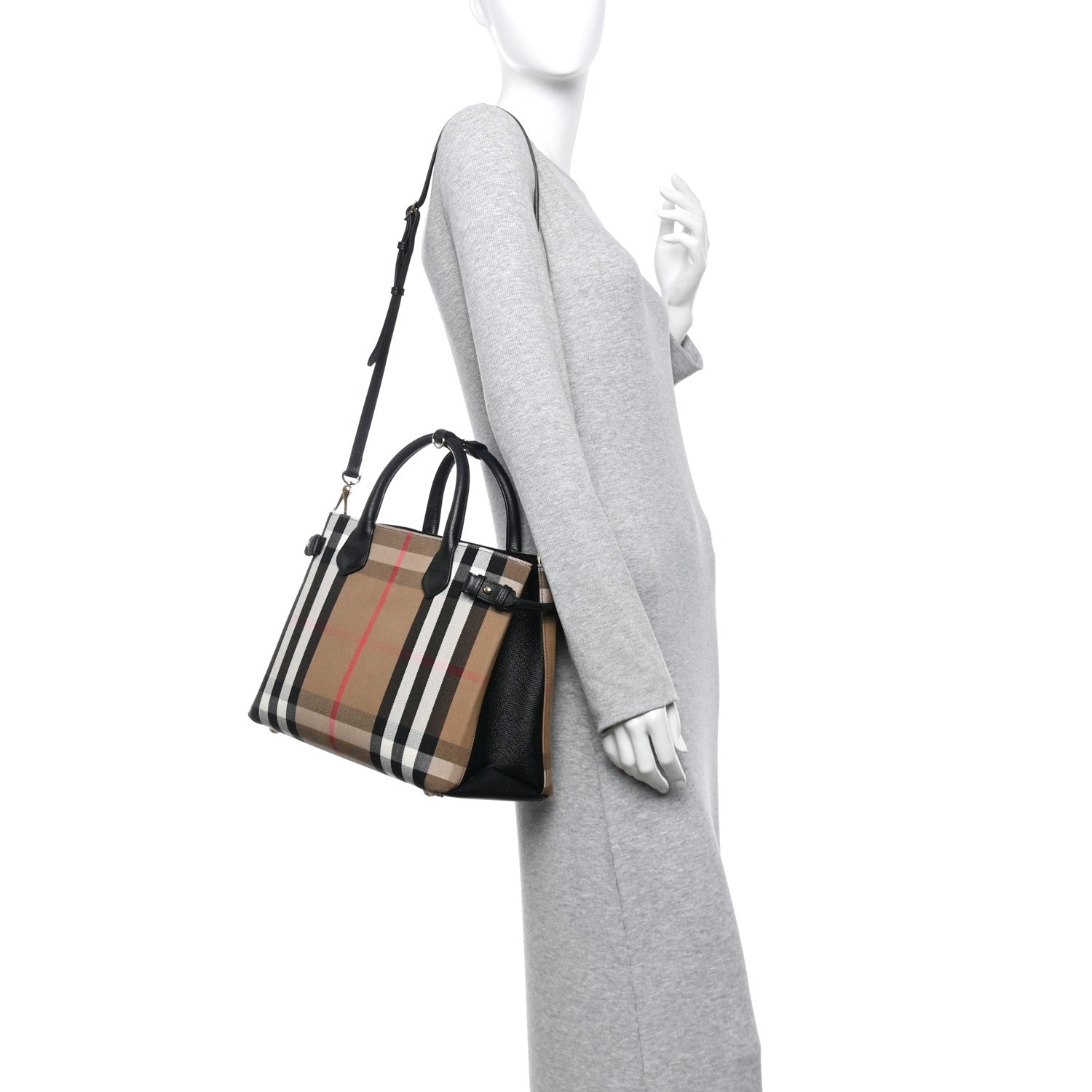 Burberry House Check Grainy Calfskin Medium Banner Tote Black 2 of 10