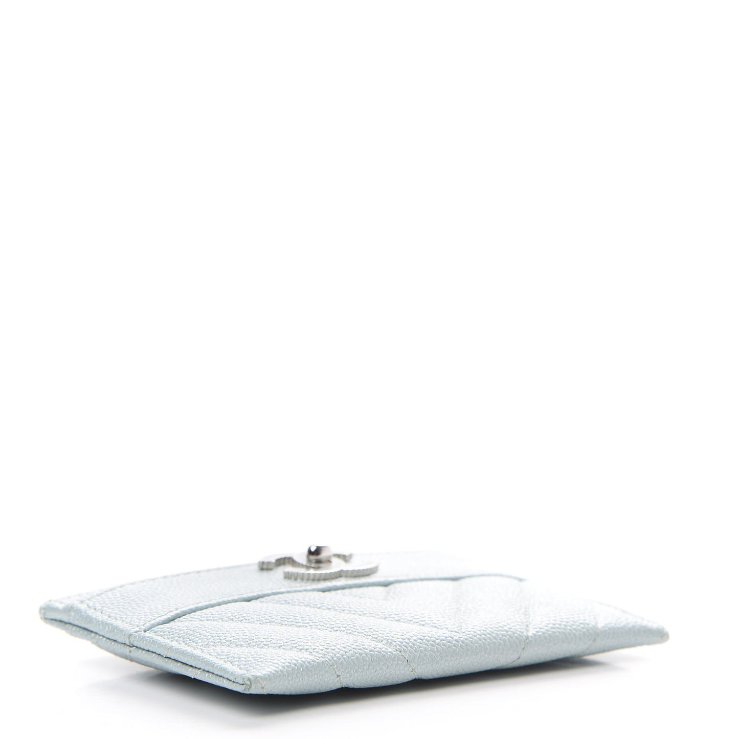 Metallic Caviar Chevron Quilted Vintage Mademoiselle Card Holder Light Blue