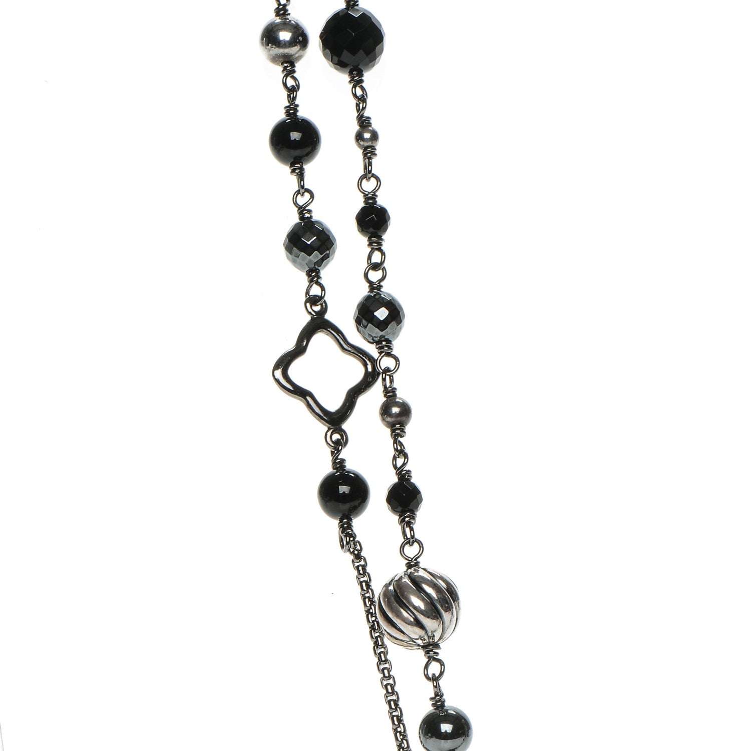 David Yurman Sterling Silver Black Onyx Hematite Elements Chain Necklace 4 of 6