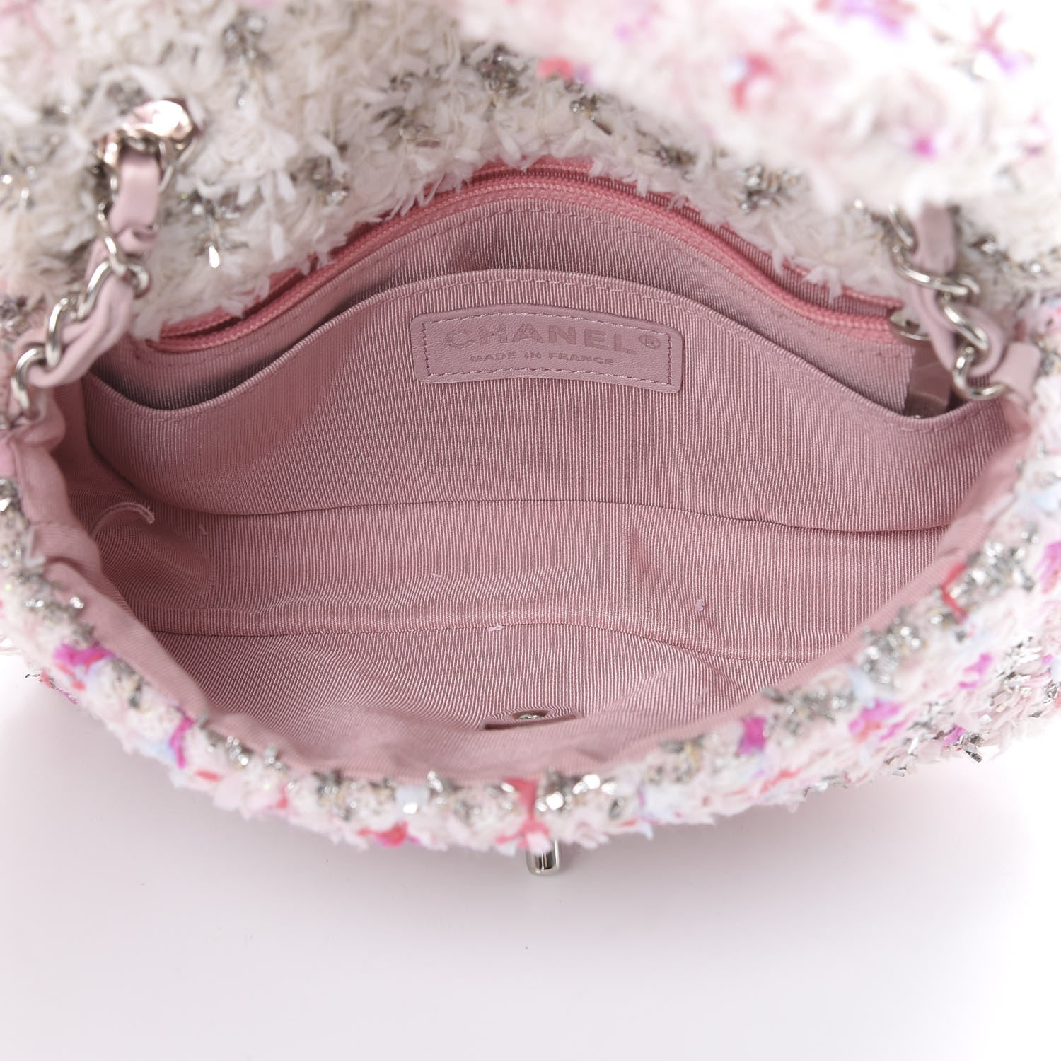 Chanel Tweed Quilted Mini Rectangular Flap Light Pink Silver Blue 4 of 11