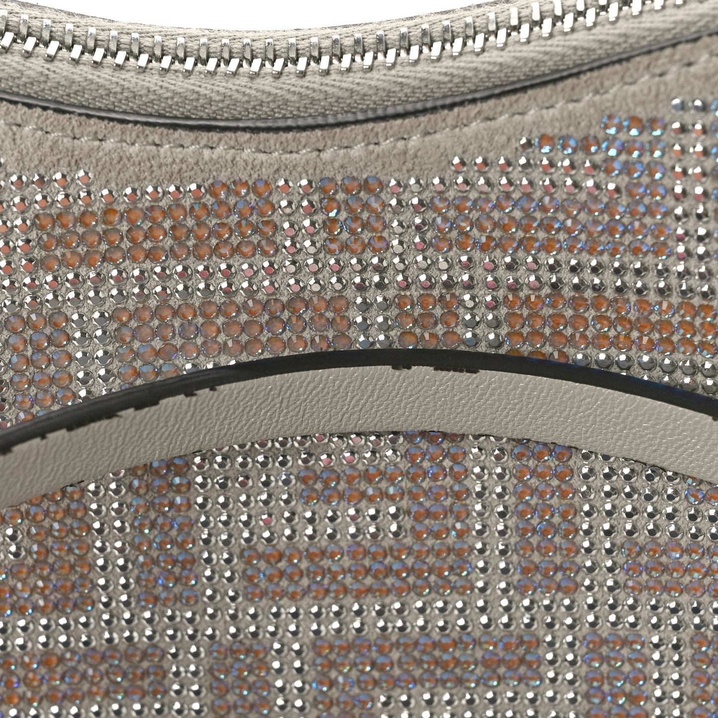 Iridescent Crystal Vitello Laminato Suede FF Mini Fendigraphy Hobo Bag Capuccino