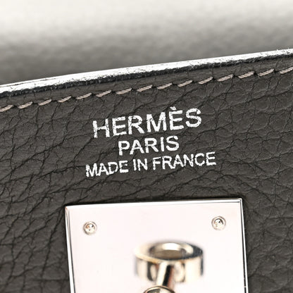 Hermes Taurillon Clemence Kelly Retourne 35 Etain Rouge Casaque 6 of 14