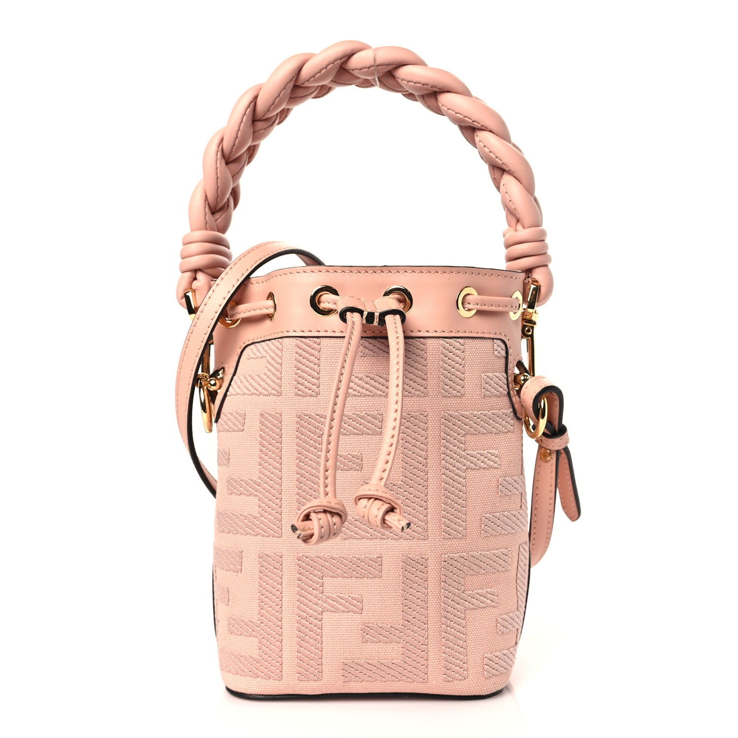 Fendi Canvas Nappa F is Fendi FF Embroidered Mini Mon Tresor Bucket Bag Baby Pink 1 of 9