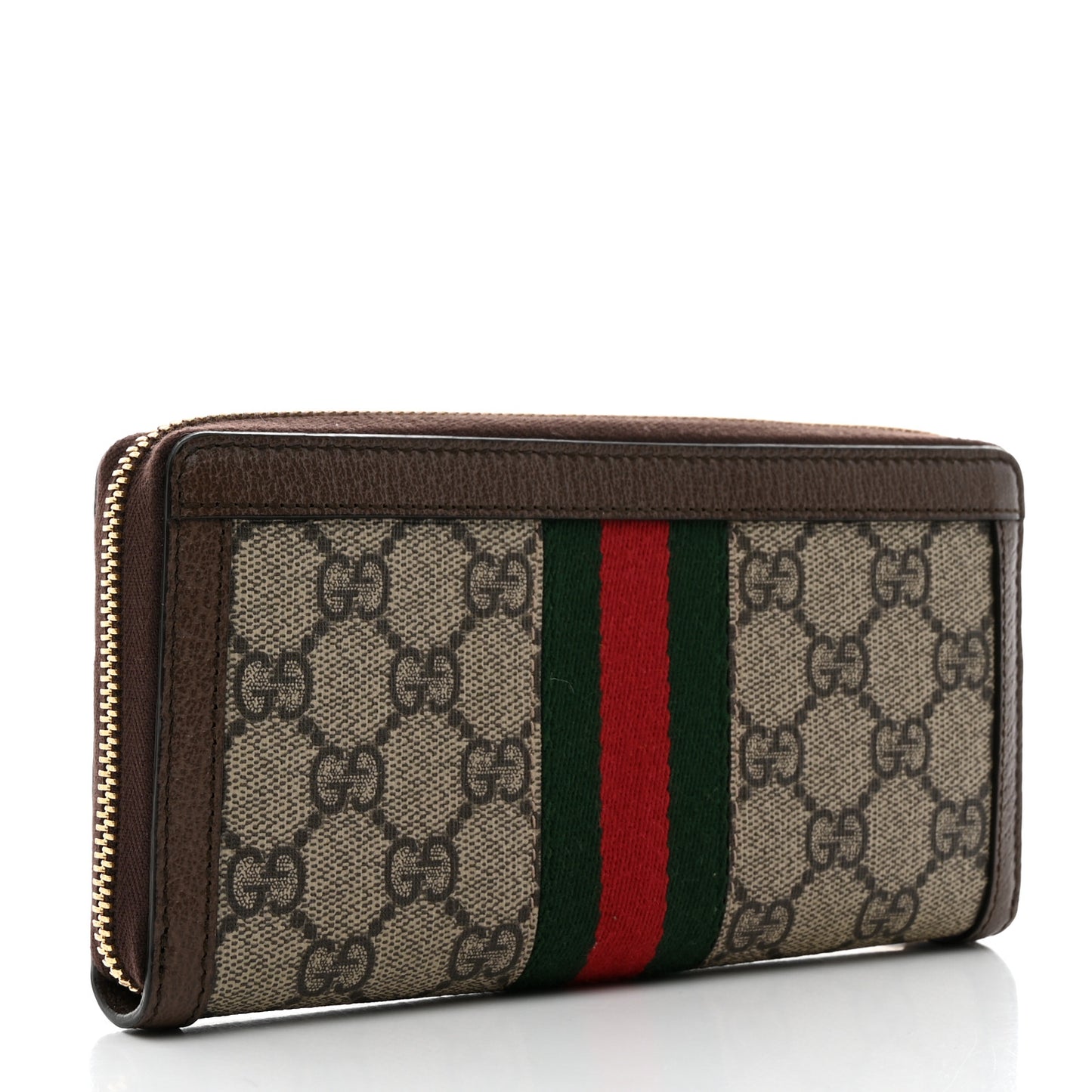 GG Supreme Monogram Web Ophidia Zip Around Wallet Brown