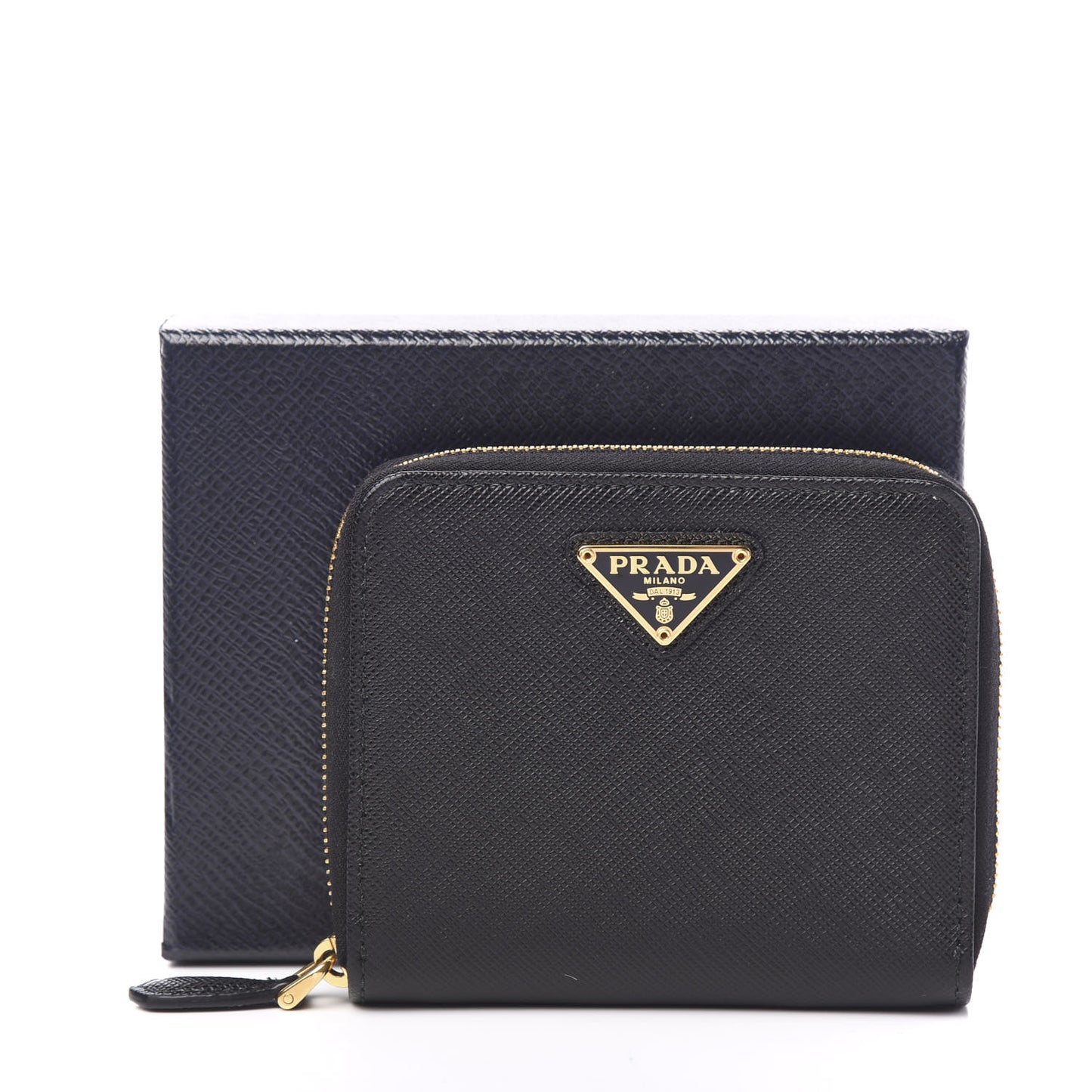 Saffiano Compact Zip Around Wallet Black