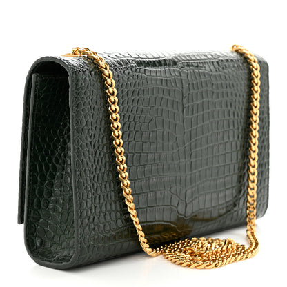 Saint Laurent Calfskin Crocodile Embossed Medium Classic Monogram Kate Tassel Satchel Dark Mint 3 of 13