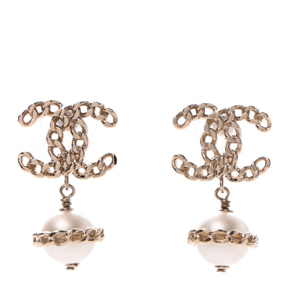 Chanel Chain Pearl CC Drop Earrings Gold 1 of 5