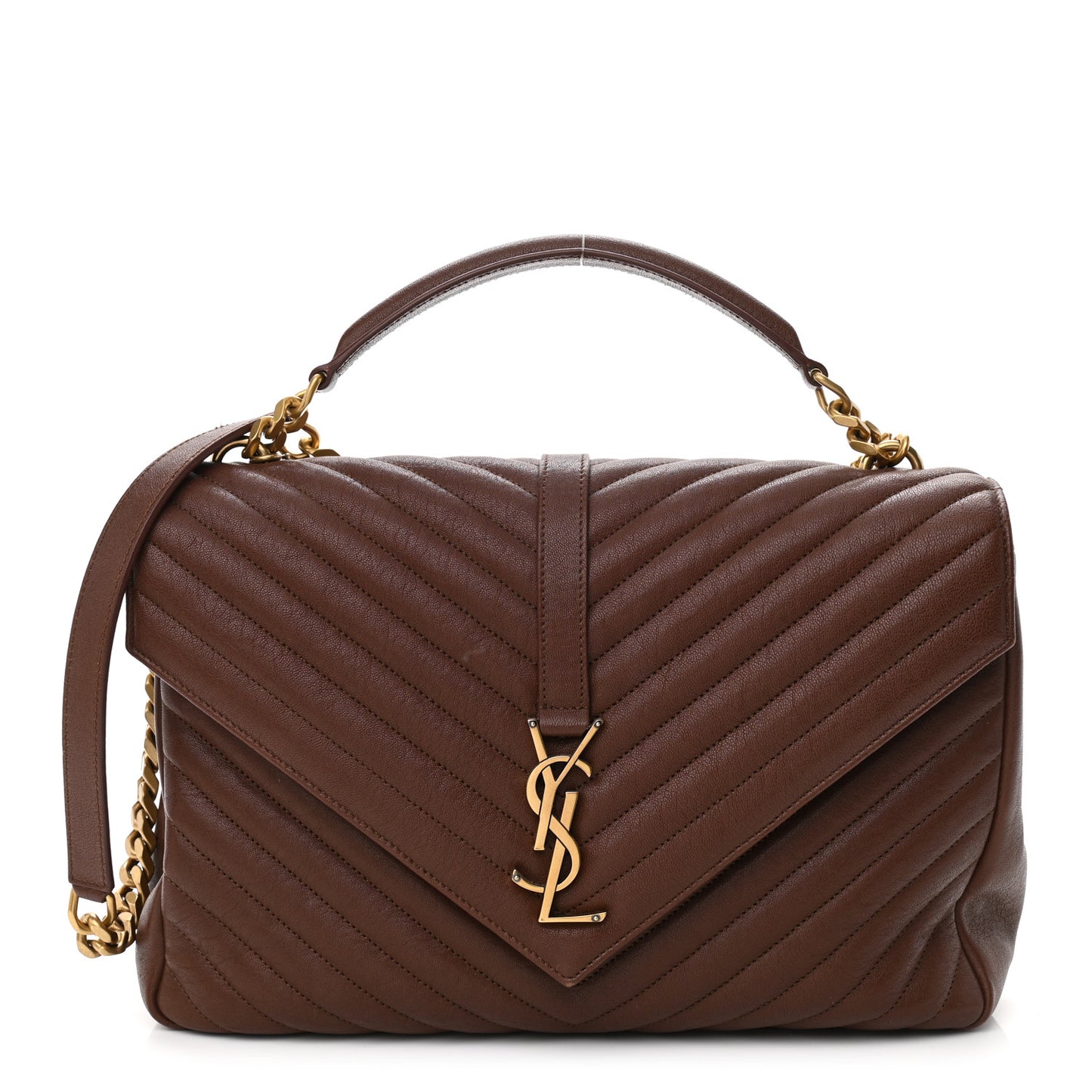 Sheepskin Matelasse Chevron Monogram Large College Satchel Brick