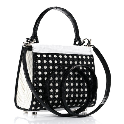 Nancy Gonzalez Crocodile Woven Top Handle Bag White Black 3 of 14