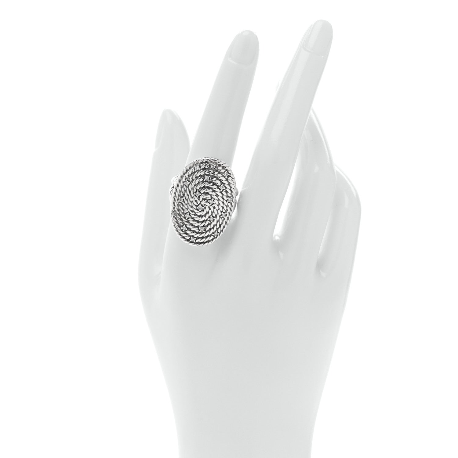 David Yurman Sterling Silver Diamond Cable Coil Ring 60 9 2 of 5